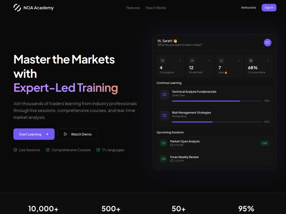 Screenshot of the NOA Academy website