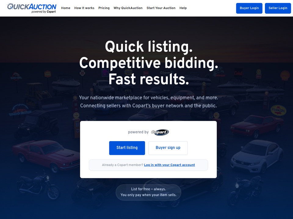Screenshot of the QuickAuction website