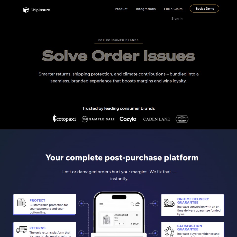 Screenshot of the ShipInsure website