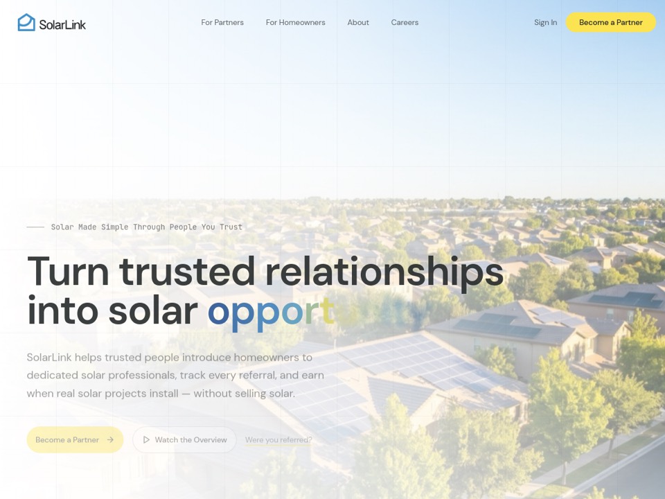 Screenshot of the SolarLink website